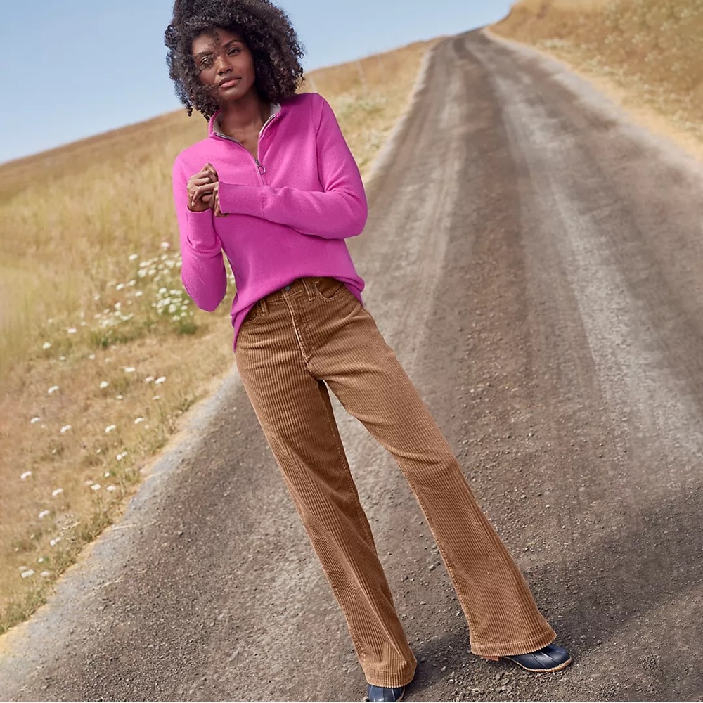 Lands’ End Dark Toffee Tan High Rise Wide Leg Cotton Corduroy Pants